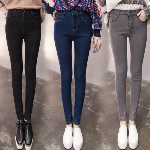 Black Jeans Women's Korean Tight Nine-minute Pants with High Waist and Slim Pants and Thicker Shoe Pants