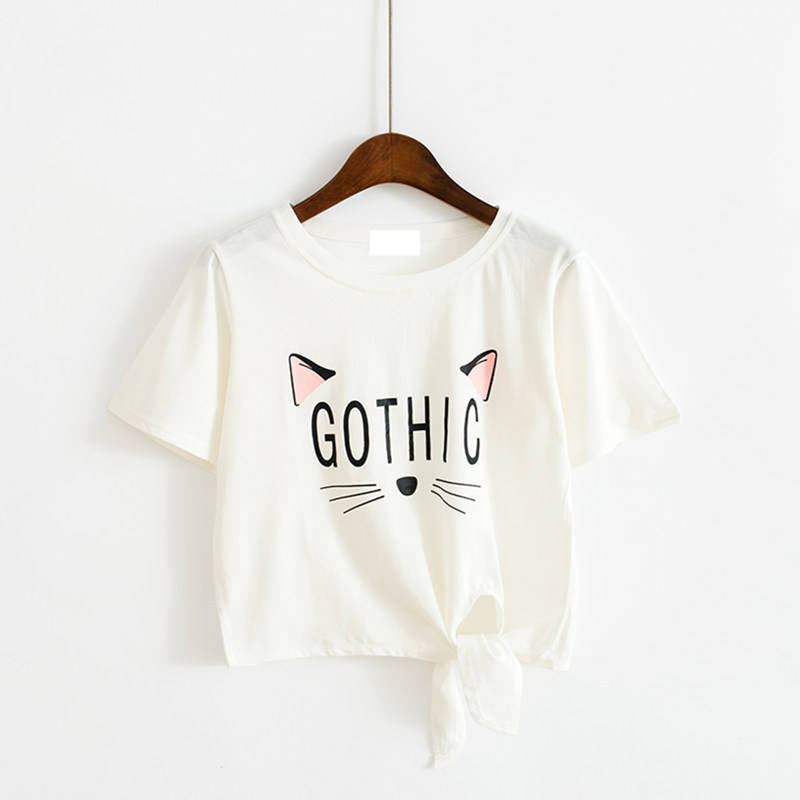 Summer new Korean cute kitty short sleeve T-shirt girl loose student's versatile round neck top trend