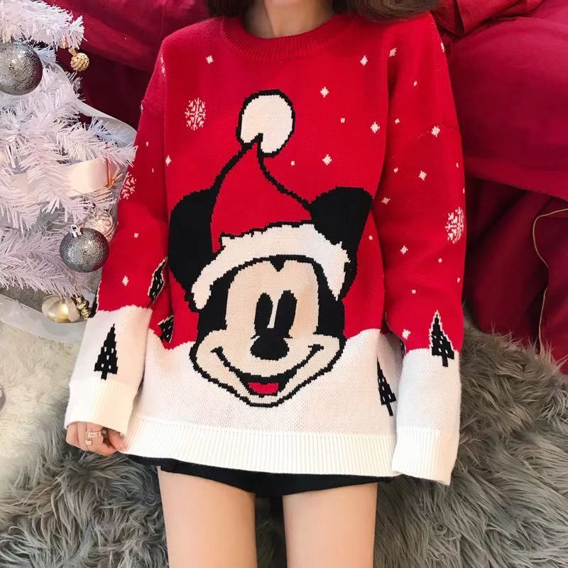 Christmas Sweater women's Retro Style Hong Kong flavor thickened red Mickey new fashion wear net red