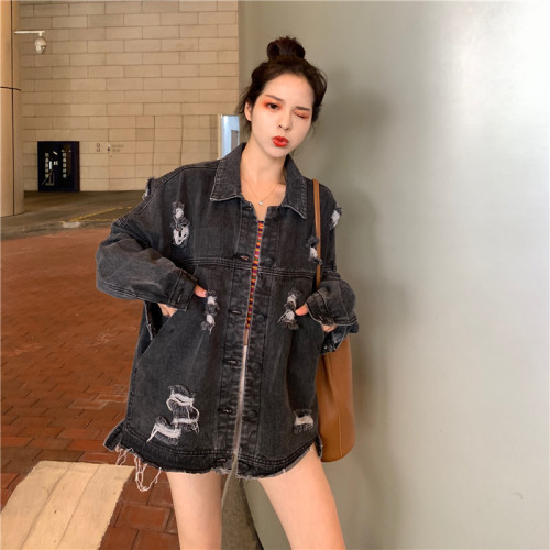 Real price hollow denim jacket female loose student Korean version of the new 100 sets of short jeans