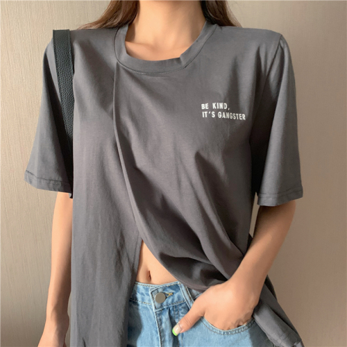 Short Sleeves Open at Real Price Summer 2019 New Loose Slim Ins Irregular Letter Printed T-shirt Top