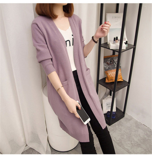 Medium length sweater coat women's spring and autumn winter new women's Korean version loose top knitwear cardigan