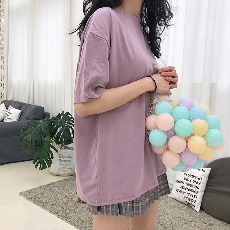 Real-time price control is no less than 25 super-soft medium-long, loose and slim T-shirt with pure color and short sleeve and bottom shirt in 8 colors