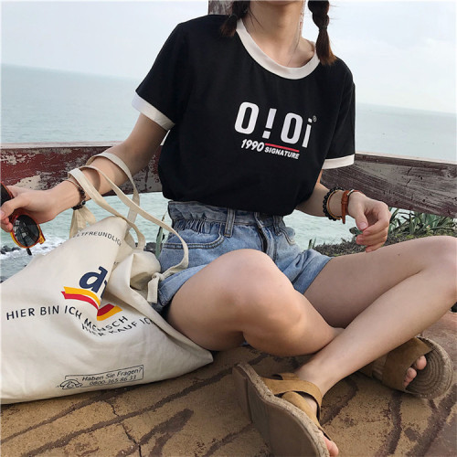 Quality Inspection ~Real Price Chic Retro West Wood Printing College Wind Colour Short T-shirt