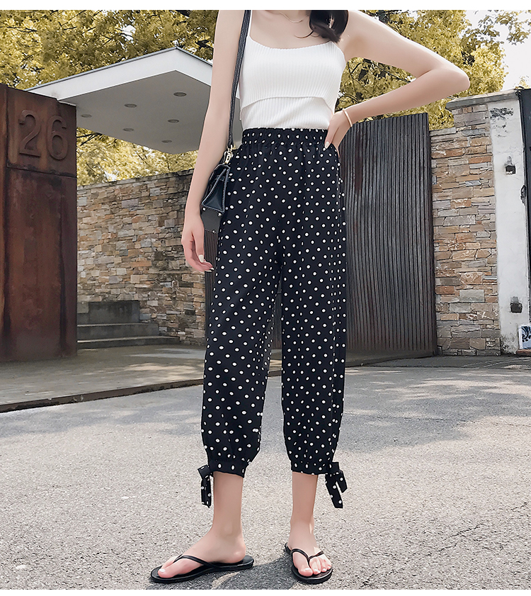 Real photo ~ summer dress lantern pants women's loose, thin, wave point, wide leg, all kinds of thin Chiffon casual Capris