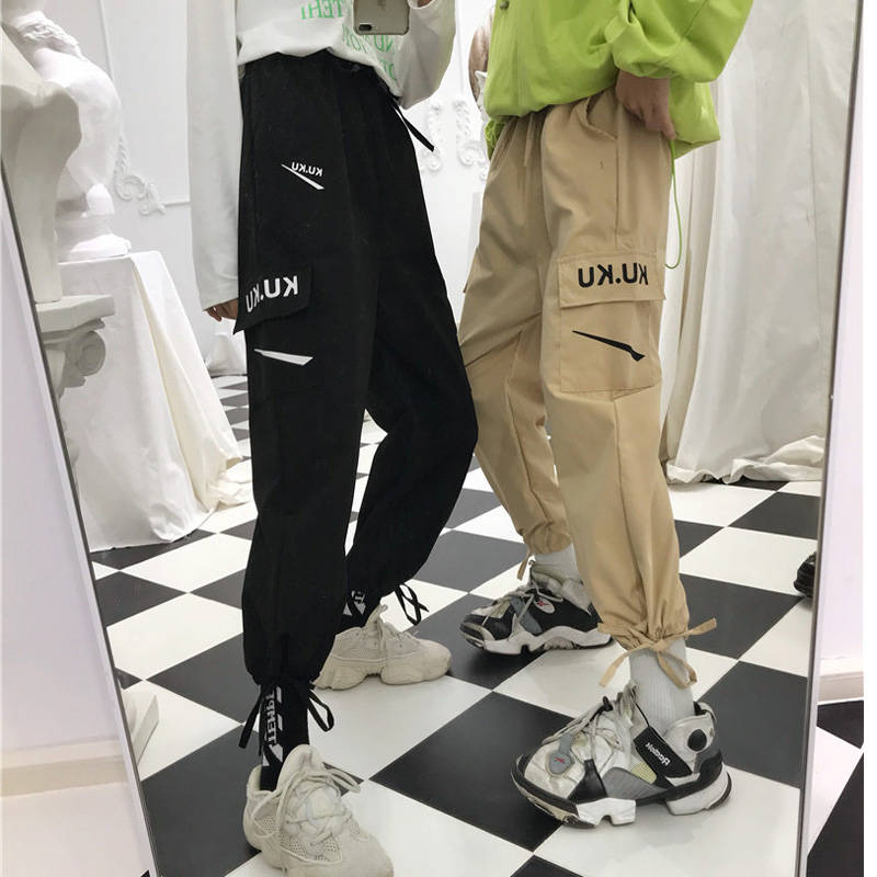 Non-real hiphop overalls of spring and Korean Edition male and female loose BF straight-bottomed INS Leggings