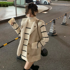 Real photo real price control yuan high neck sweater women's loose outside wearing lambhair coat women's fur one-piece vest