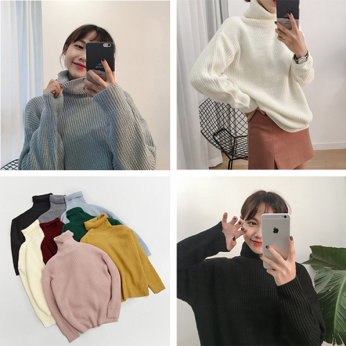 Pure colour, high collar, loose set, simple and thick sweater