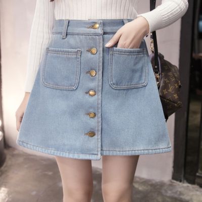 High waist denim A-shaped skirt Korean version skirt ins super-hot half-length skirt Xia Chic student skirt pants