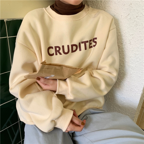 Real photo real price Korean loose letter printing plus plush and thickened women's sweater