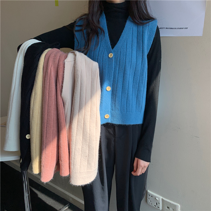 Real photo, real price, new Korean version, slim pit stripe, knitted vest, loose sleeveless vest, women