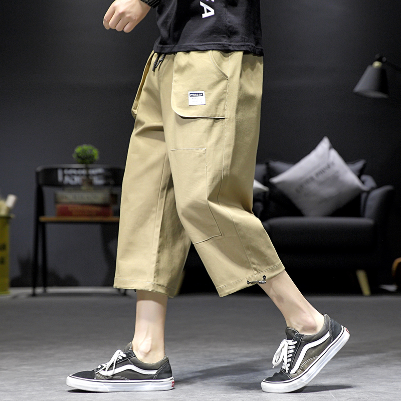 Summer 2019 New Japanese Large Size Original Leisure Pants Black Wall Loose Workwear Men's Seven-minute Pants
