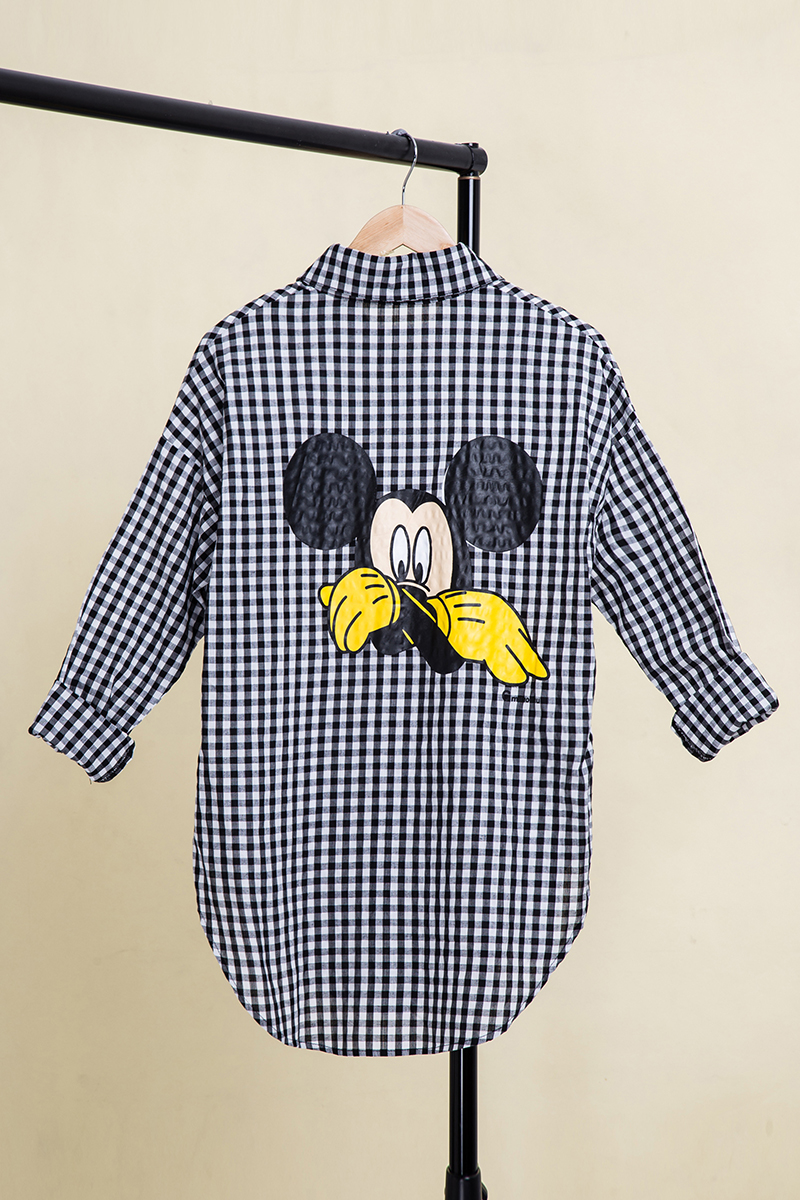 Boyfriend style Slouchy big loose Mickey print Plaid Shirt women's new shirt in early spring