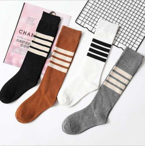 New knee socks in autumn and winter women's four bar trend women's socks pure cotton high leg socks