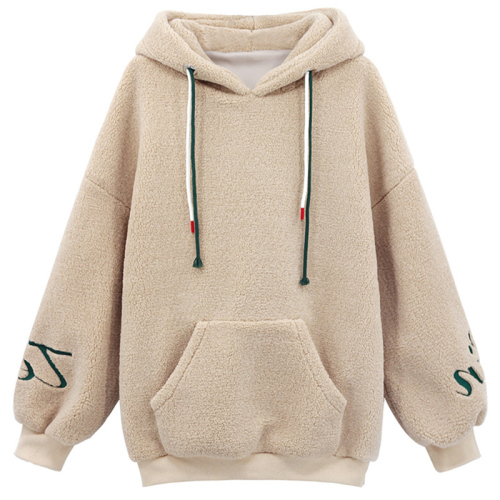 Lambs Plush sweater women's autumn and winter new loose Korean version lazy wind thickened hooded top trend