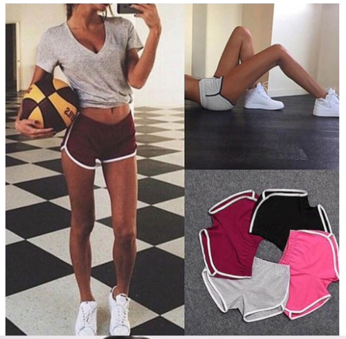 Non-discount mini-shorts for home fitness and vacation pants with side-wrap and color-collision leisure cotton sports shorts at real price