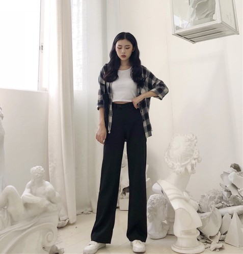 Real-time retro high-waist, long-legged suit, summer floor-sweeping trousers, spring girls