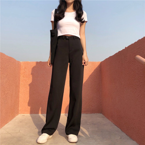 Real-time retro high-waist, long-legged suit, summer floor-sweeping trousers, spring girls