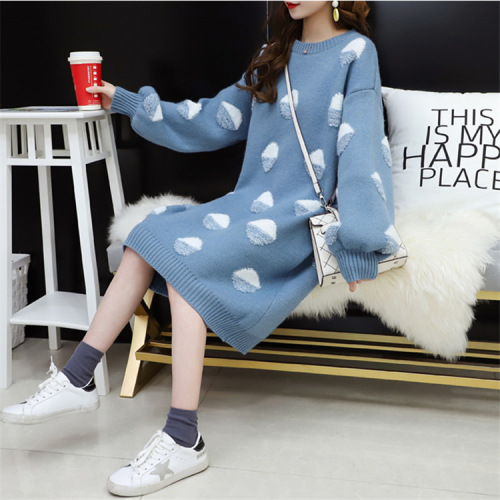 Net red sweater women's loose and lazy autumn and winter new Korean loose Lantern Sleeve medium long knitting dress