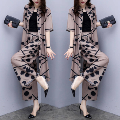 Cross border new suit women's summer and Korean casual large cardigan top wide leg pants fashion two piece set
