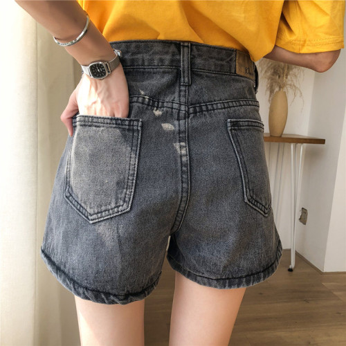 Real-price high-waist trousers, open-ended jeans, shorts, women's slim A-shaped wide-legged trousers