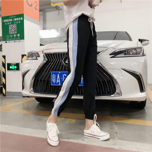 Photographs of Hallen Pants Women's Loose Pants Coloured with Straight-barreled Broad-legged Lanterns Chiffon Leisure Sports Tie-toed Nine-minute Pants