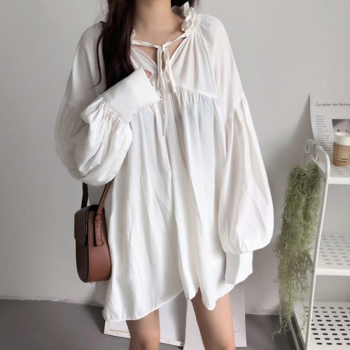 Fairy Loose Temperament Han Fanxin Machine Design Long Sleeve White Shirt Skirt Doll Shirt