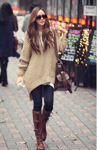 Korean version of the large-size winter dress in women's mid-long and thin irregular swallow tail cap Pullover Sweater