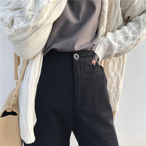 Actual photos of Korean women in autumn and winter retro wide-legged pants 2017 washed cotton high waist nine-minute pants casual pants
