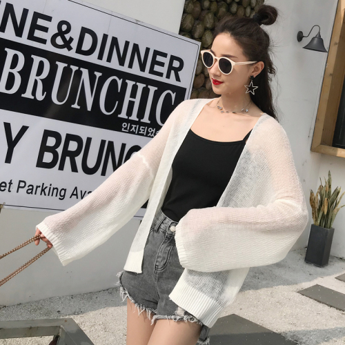 Spring and autumn Hong Kong style retro style Slouchy thin long sleeve T-shirt with thin sunscreen cardigan