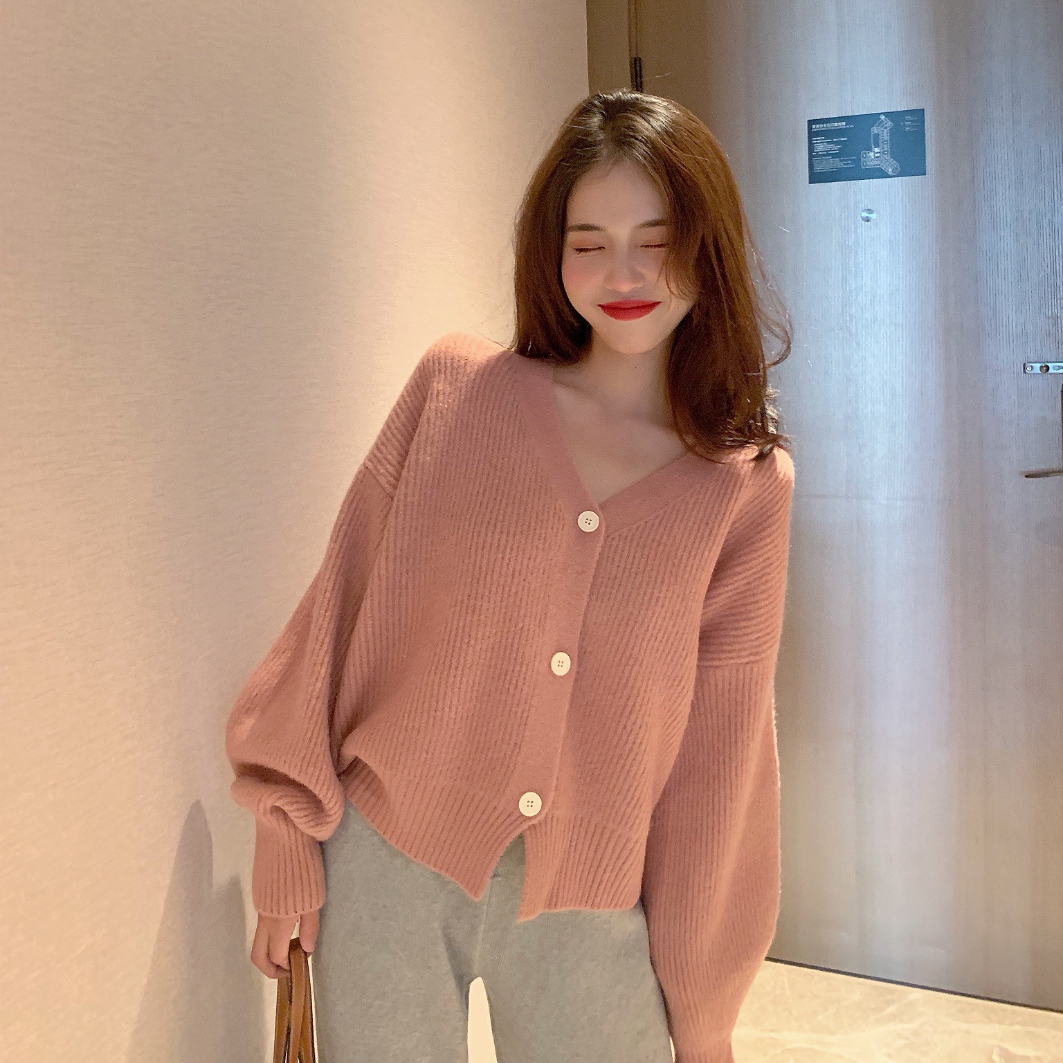 Real price, real photo, gentle and loose knit cardigan, outer coat, modified leg, slim and casual knitted women's wide leg pants