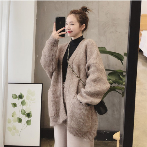 Fall 2019 New Net Red Lazy Wind Korean version very immortal knitted cardigan women's loose short sweater jacket trend