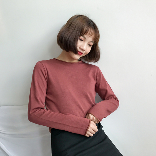 Real-time Quality Inspection Edge Pure-color Knitted Bottom Shirt