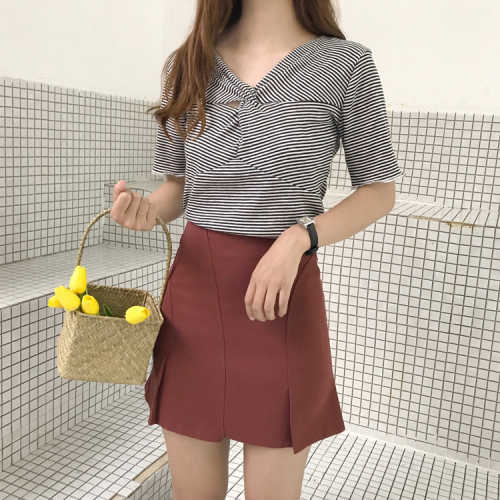 Composition ~real shooting ~fried chicken with high waist and thin solid color irregular hem skirt anti-stray skirt