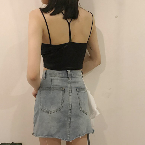 Quality Inspection ~Video ~Actual Photo ~Suspender Small vest Female Short Sexy Beautiful Back Neck Put on Bottom Shirt