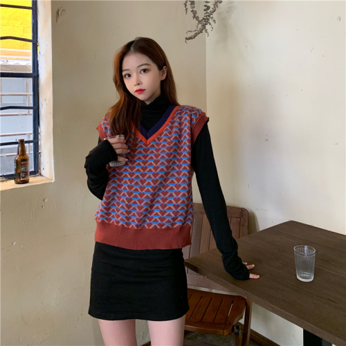 Real photo, real price, autumn and winter, new net red, same collar, sleeveless knitted vest, women's fashion
