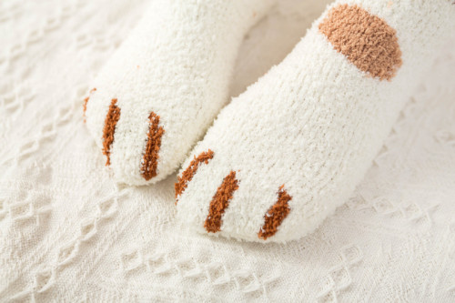 Autumn and winter Plush warm female socks cartoon cute cat claws coral sleep socks home floor socks