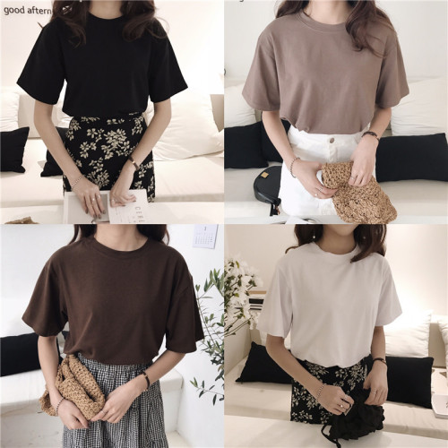 Short-sleeved loose T-shirt with 100 sets of super-durable color for milk tea and coffee