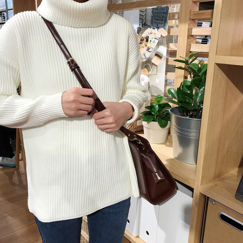 Actual Shot, Simple Base, Pure Colour, High Neckle, Woman Knitted Sweater