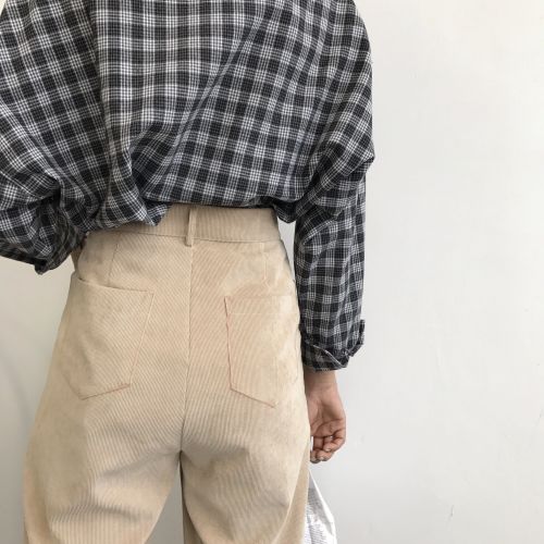 Real-time high-waist corduroy sailor breeze trousers wide-legged pants in black/apricot colors