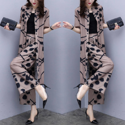Cross border new suit women's summer and Korean casual large cardigan top wide leg pants fashion two piece set