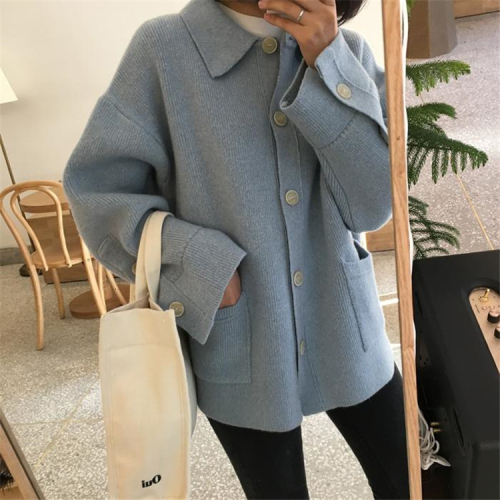 Autumn and Winter Female Garments Korean Edition Academy Thickened Long-sleeved Knitted cardigan and sweater jacket
