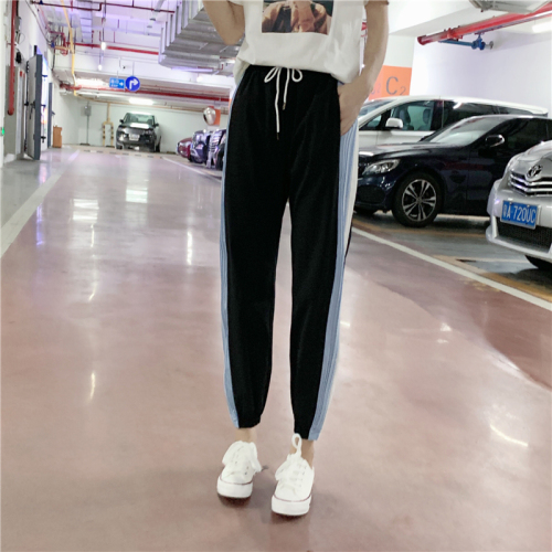 Photographs of Hallen Pants Women's Loose Pants Coloured with Straight-barreled Broad-legged Lanterns Chiffon Leisure Sports Tie-toed Nine-minute Pants