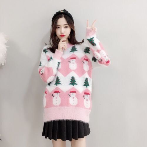 Photo of a new type of female Christmas Snowman's mink like sweater in autumn and winter