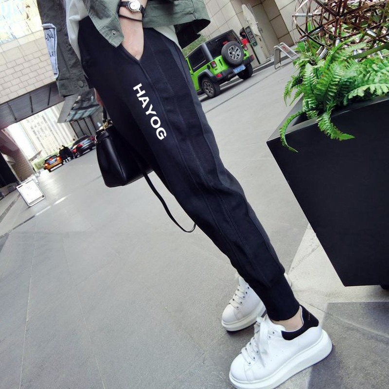 Official Web 2018 Spring Clothes New Style Loose Leisure Baitao Slim Letter Printed Hallen Pants Girls Trousers