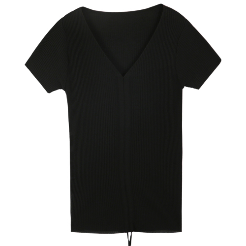 Summer new Hanfan V-neck pull-rope show umbilical sexy short-style jacket waist design sense short sleeve T-shirt