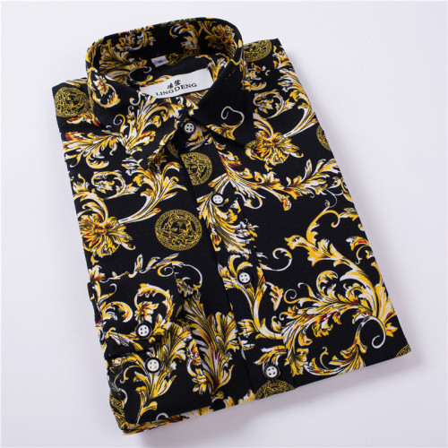 Spring and Autumn Big Size Men's Trendy Patterned Baituan Shirts Thin Fashion Sleeve Shirts