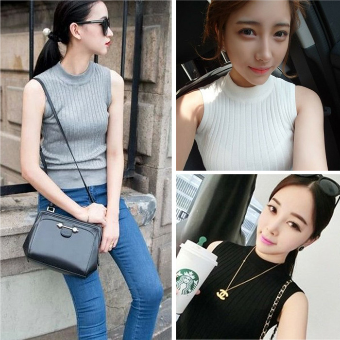 Korean version of the classic set of new slim Pullover knitted sweater women's short slim sleeveless sweater vest bottom jacket