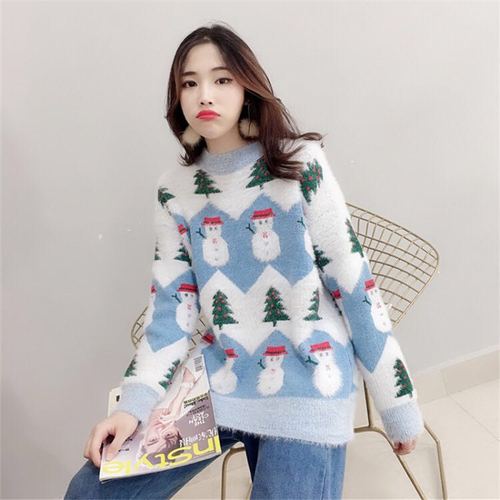 Photo of a new type of female Christmas Snowman's mink like sweater in autumn and winter