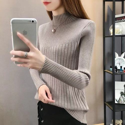 Semi-high collar, slim knitted sweater, underwear with plain bottom shirt, long-sleeved Korean version of women's fashion in 2019